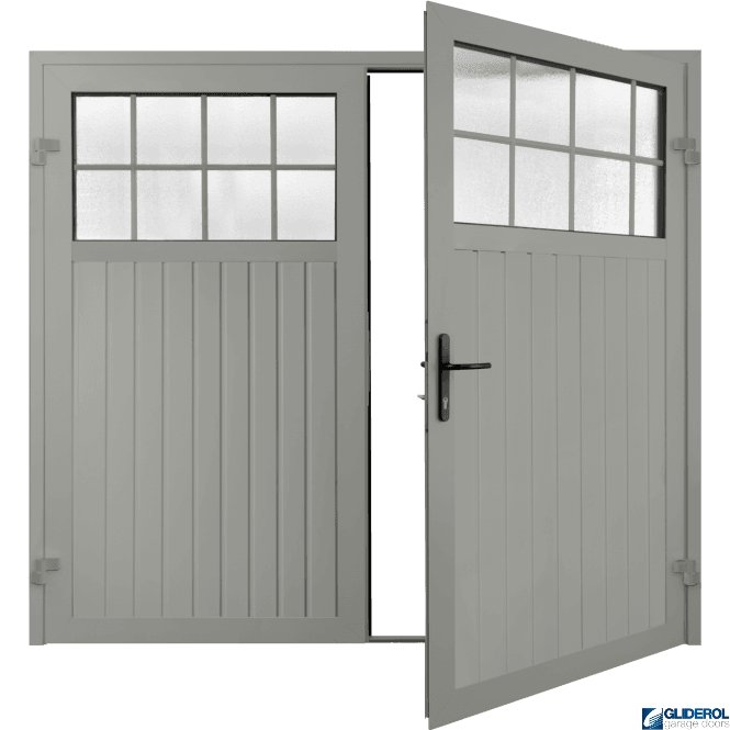 Gliderol AGATE GREY (RAL7038) Premium Hartshill Vertical Standard Rib (non-insulated) Side Hinged Garage Door with windows