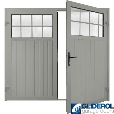 AGATE GREY (RAL7038) Premium Hartshill Vertical Standard Rib (non-insulated) Side Hinged Garage Door with windows