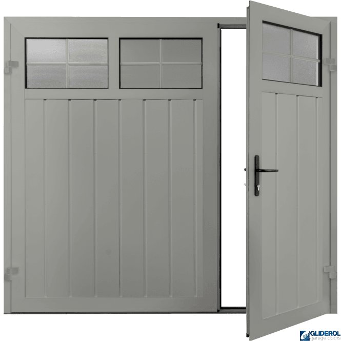 Gliderol AGATE GREY (RAL7038) Premium Vertical Medium Rib (non-insulated) Side Hinged Garage Door with windows (1/3)