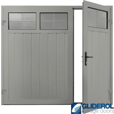 AGATE GREY (RAL7038) Premium Vertical Medium Rib (non-insulated) Side Hinged Garage Door with windows (1/3)