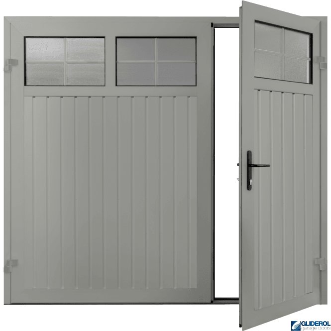 Gliderol AGATE GREY (RAL7038) Premium Vertical Standard Rib (non-insulated) Side Hinged Garage Door with windows (1/3)