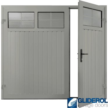 AGATE GREY (RAL7038) Premium Vertical Standard Rib (non-insulated) Side Hinged Garage Door with windows (1/3)
