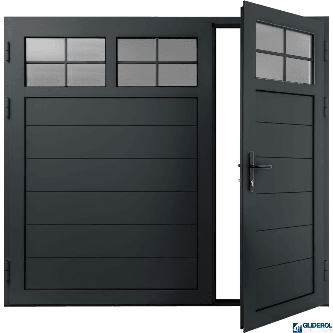 Gliderol ANTHRACITE (RAL7016) Insulated Traditional Horizontal Medium Rib Side Hinged Garage Door (1/3)