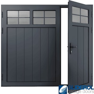 ANTHRACITE (RAL7016) Insulated Traditional Vertical Medium Rib Side Hinged Garage Door (1/3)