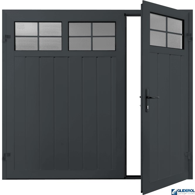 Gliderol ANTHRACITE (RAL7016) Premium Vertical Medium Rib (non-insulated) Side Hinged Garage Door with windows (1/3)