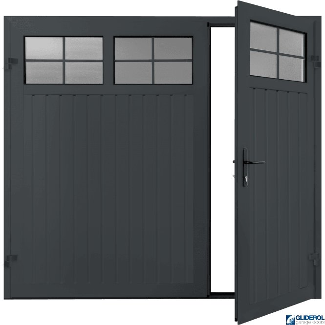 Gliderol ANTHRACITE (RAL7016) Premium Vertical Standard Rib (non-insulated) Side Hinged Garage Door with windows (1/3)