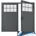 BASALT GREY (RAL7012) Premium Hartshill Vertical Standard Rib (non-insulated) Side Hinged Garage Door with windows