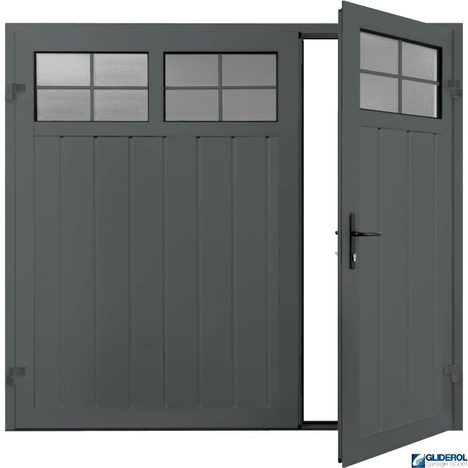 Gliderol BASALT GREY (RAL7012) Premium Vertical Medium Rib (non-insulated) Side Hinged Garage Door with windows (1/3)