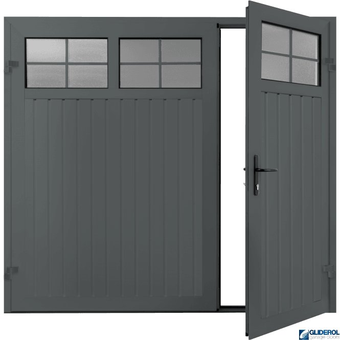 Gliderol BASALT GREY (RAL7012) Premium Vertical Standard Rib (non-insulated) Side Hinged Garage Door with windows (1/3)