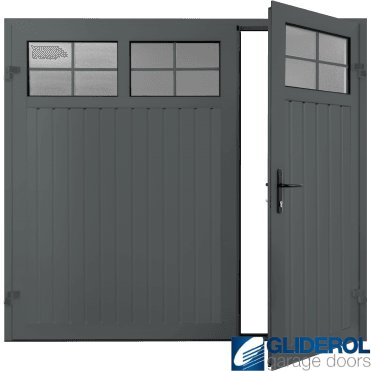 BASALT GREY (RAL7012) Premium Vertical Standard Rib (non-insulated) Side Hinged Garage Door with windows (1/3)