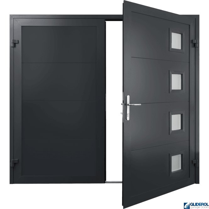 Gliderol BLACK-GREY (RAL7021) Insulated Porthole Side Hinged Garage Door