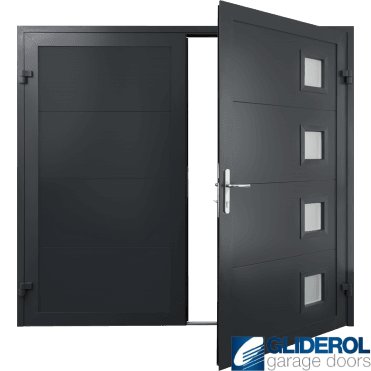 BLACK-GREY (RAL7021) Insulated Porthole Side Hinged Garage Door