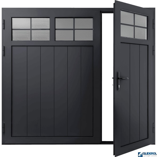 Gliderol BLACK-GREY (RAL7021) Insulated Traditional Vertical Medium Rib Side Hinged Garage Door (1/3)