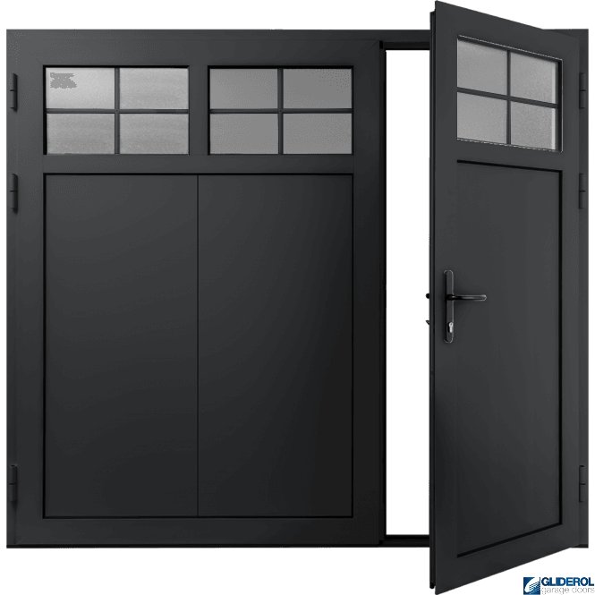 Gliderol BLACK-GREY (RAL7021) Insulated Traditional Vertical Wide Rib Side Hinged Garage Door (1/3)