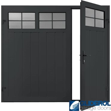 BLACK GREY (RAL7021) Premium Vertical Medium Rib (non-insulated) Side Hinged Garage Door with windows (1/3)