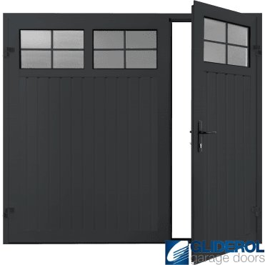 BLACK GREY (RAL7021) Premium Vertical Standard Rib (non-insulated) Side Hinged Garage Door with windows (1/3)