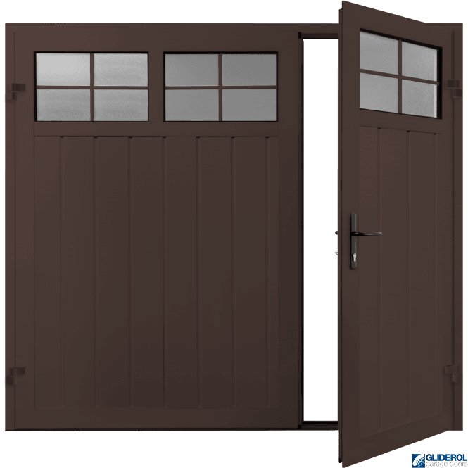 Gliderol BROWN (RAL8017) Premium Vertical Medium Rib (non-insulated) Side Hinged Garage Door with windows (1/3)
