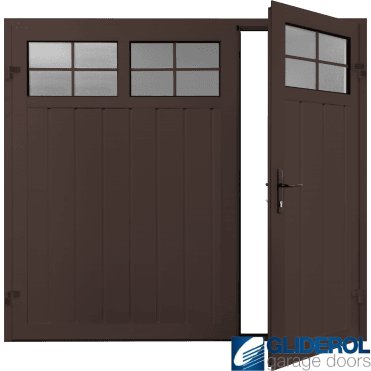 BROWN (RAL8017) Premium Vertical Medium Rib (non-insulated) Side Hinged Garage Door with windows (1/3)