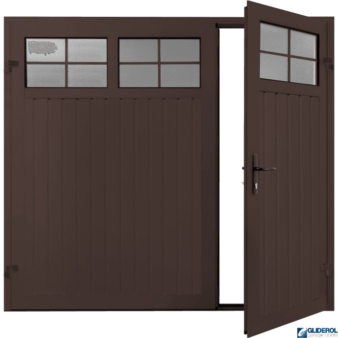 Gliderol BROWN (RAL8017) Premium Vertical Standard Rib (non-insulated) Side Hinged Garage Door with windows (1/3)