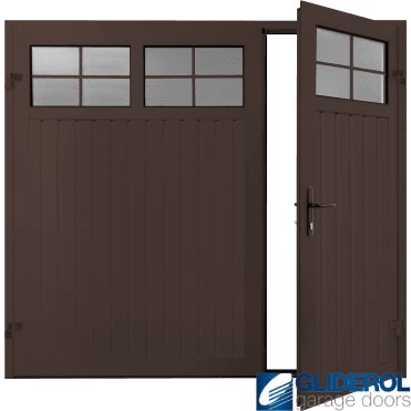 BROWN (RAL8017) Premium Vertical Standard Rib (non-insulated) Side Hinged Garage Door with windows (1/3)