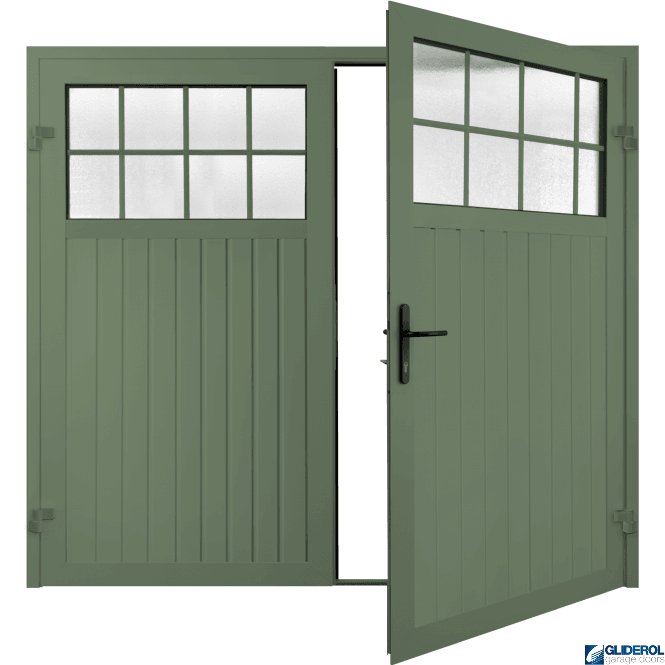 Gliderol CHARTWELL GREEN (BS 14 C 35) Premium Hartshill Vertical Standard Rib (non-insulated) Side Hinged Garage Door with windows