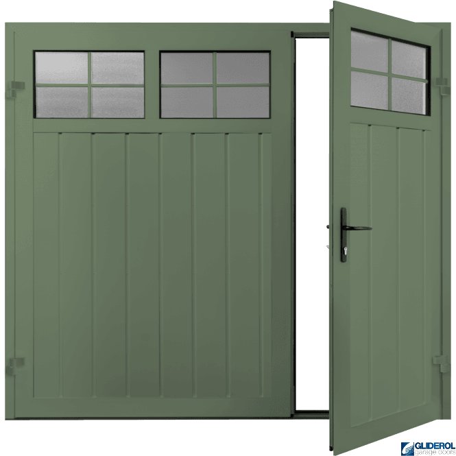Gliderol CHARTWELL GREEN (BS 14 C 35) Premium Vertical Medium Rib (non-insulated) Side Hinged Garage Door with windows (1/3)