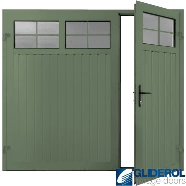 CHARTWELL GREEN (BS 14 C 35) Premium Vertical Standard Rib (non-insulated) Side Hinged Garage Door with windows (1/3)