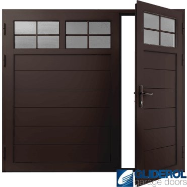 CHOCOLATE-BROWN (RAL8017) Insulated Traditional Horizontal Medium Rib Side Hinged Garage Door (1/3)