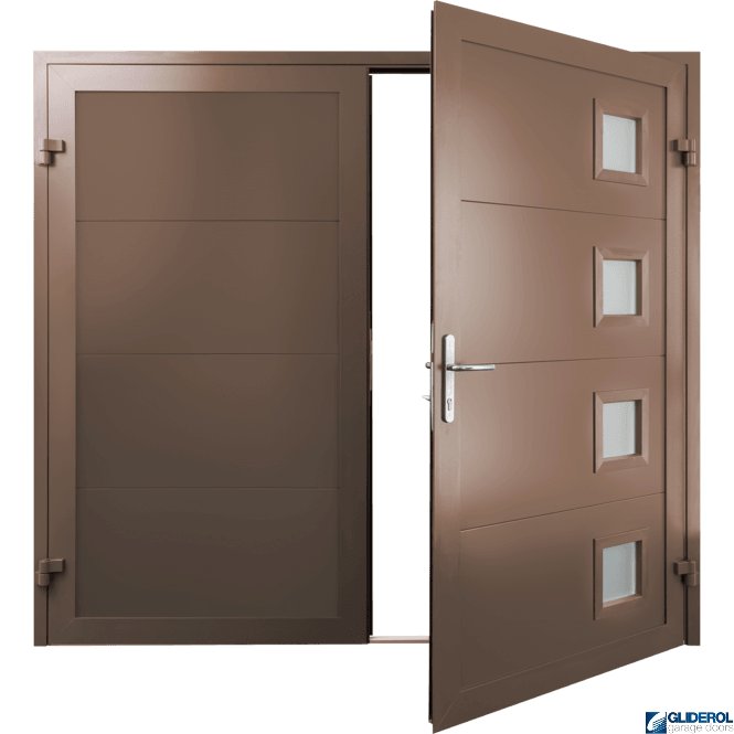 Gliderol CLAY-BROWN (RAL8003) Insulated Porthole Side Hinged Garage Door