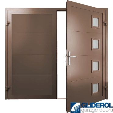 CLAY-BROWN (RAL8003) Insulated Porthole Side Hinged Garage Door