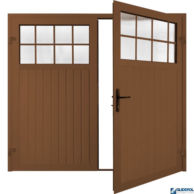 Gliderol CLAY BROWN (RAL8003) Premium Hartshill Vertical Standard Rib (non-insulated) Side Hinged Garage Door with windows