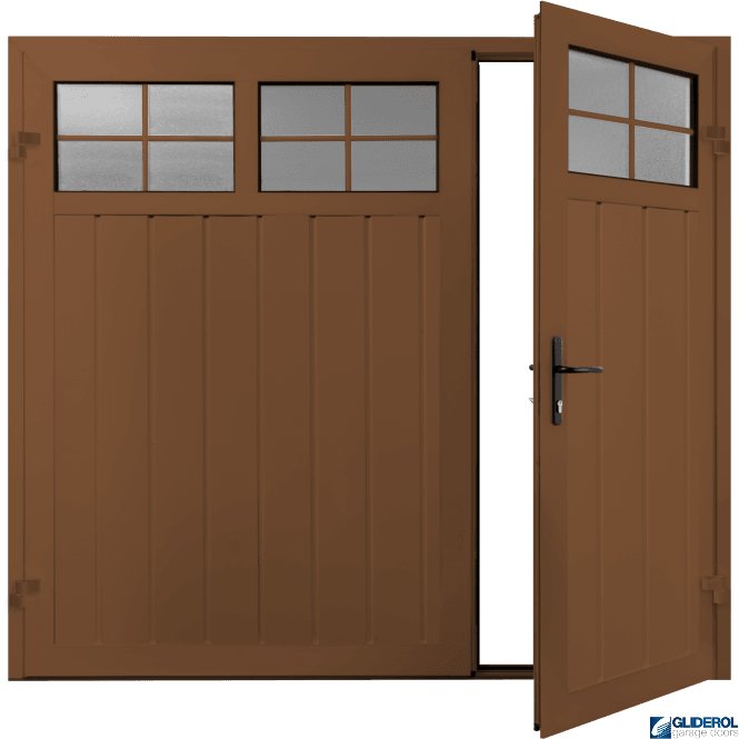 Gliderol CLAY BROWN (RAL8003) Premium Vertical Medium Rib (non-insulated) Side Hinged Garage Door with windows (1/3)