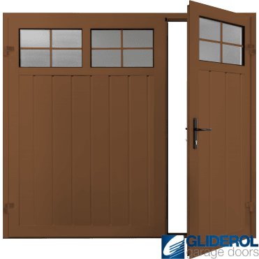 CLAY BROWN (RAL8003) Premium Vertical Medium Rib (non-insulated) Side Hinged Garage Door with windows (1/3)