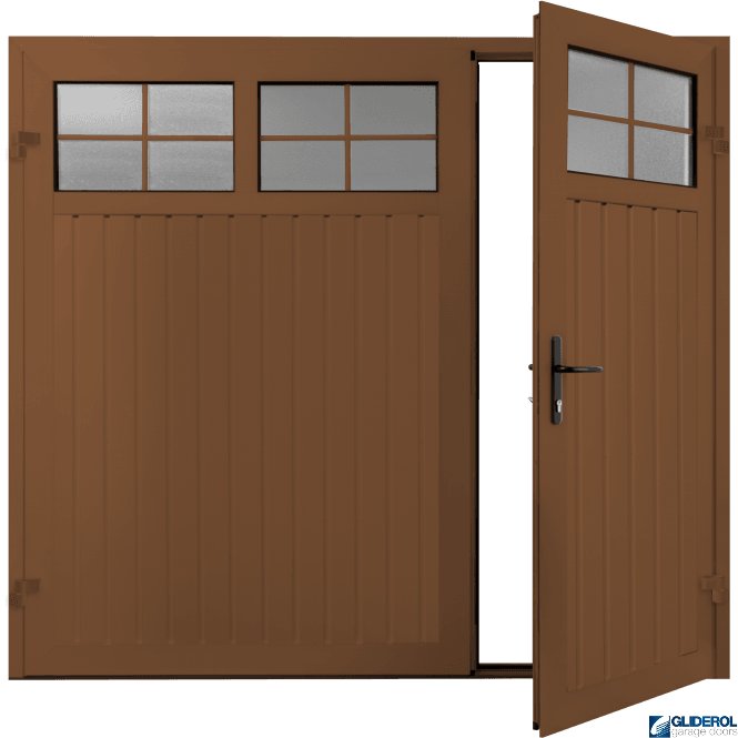 Gliderol CLAY BROWN (RAL8003) Premium Vertical Standard Rib (non-insulated) Side Hinged Garage Door with windows (1/3)