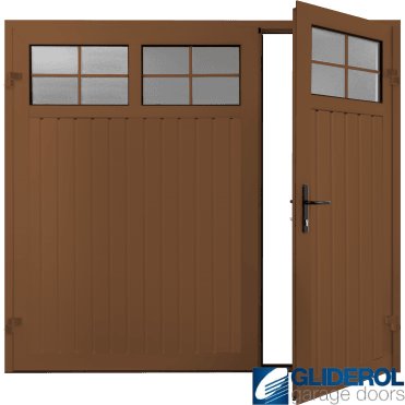 CLAY BROWN (RAL8003) Premium Vertical Standard Rib (non-insulated) Side Hinged Garage Door with windows (1/3)