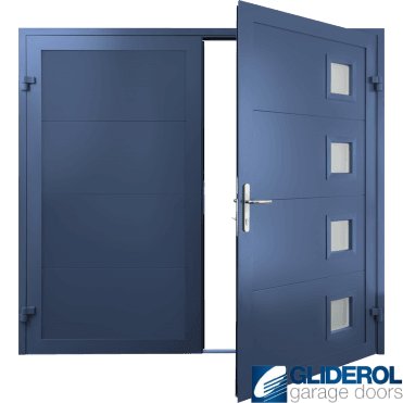 COBALT-BLUE (RAL5013) Insulated Porthole Side Hinged Garage Door