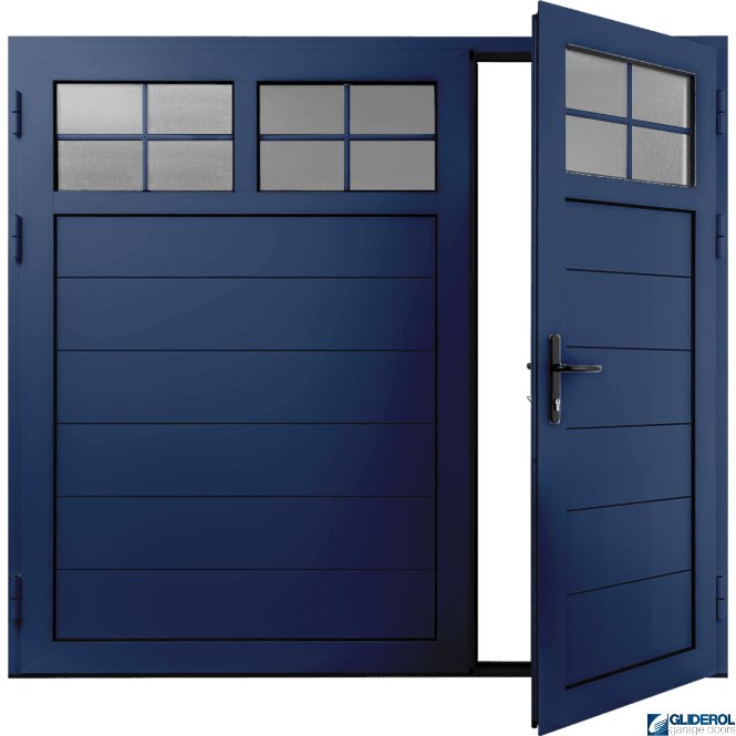 Gliderol COBALT-BLUE (RAL5013) Insulated Traditional Horizontal Medium Rib Side Hinged Garage Door (1/3)