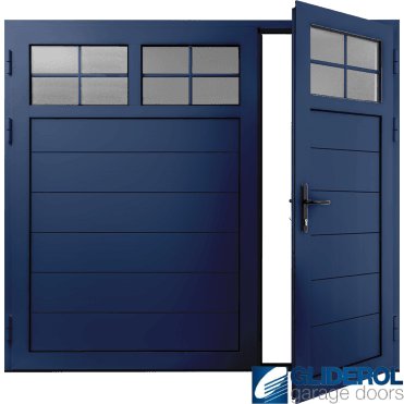 COBALT-BLUE (RAL5013) Insulated Traditional Horizontal Medium Rib Side Hinged Garage Door (1/3)