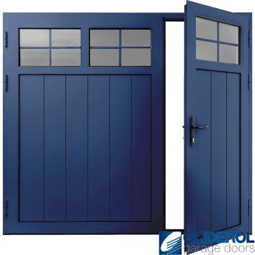 COBALT-BLUE (RAL5013) Insulated Traditional Vertical Medium Rib Side Hinged Garage Door (1/3)