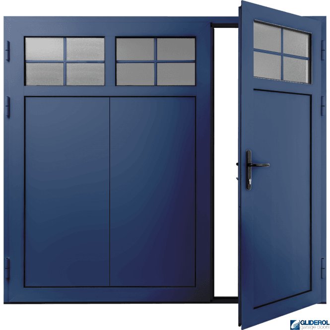 Gliderol COBALT-BLUE (RAL5013) Insulated Traditional Vertical Wide Rib Side Hinged Garage Door (1/3)