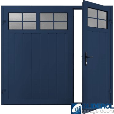 COLBALT BLUE (RAL5013) Premium Vertical Medium Rib (non-insulated) Side Hinged Garage Door with windows (1/3)
