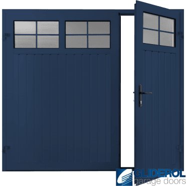COLBALT BLUE (RAL5013) Premium Vertical Standard Rib (non-insulated) Side Hinged Garage Door with windows (1/3)