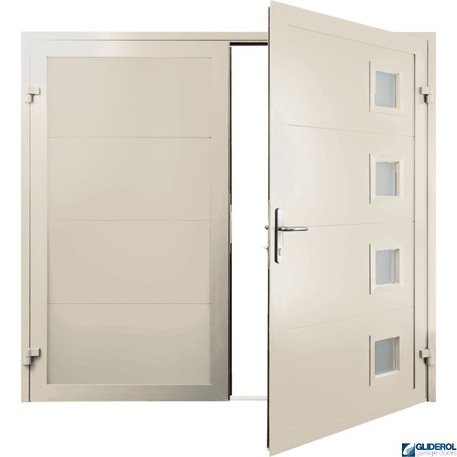 Gliderol CREAM (RAL9001) Insulated Porthole Side Hinged Garage Door