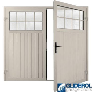 CREAM (RAL9001) Premium Hartshill Vertical Standard Rib (non-insulated) Side Hinged Garage Door with windows