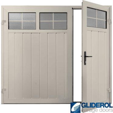 CREAM (RAL9001) Premium Vertical Medium Rib (non-insulated) Side Hinged Garage Door with windows (1/3)