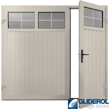 CREAM (RAL9001) Premium Vertical Standard Rib (non-insulated) Side Hinged Garage Door with windows (1/3)