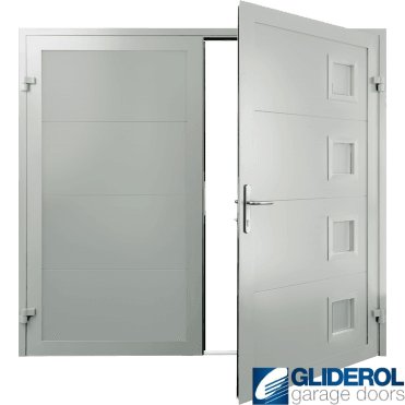 DUSTY-GREY (RAL7037) Insulated Porthole Side Hinged Garage Door