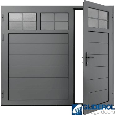 DUSTY-GREY (RAL7037) Insulated Traditional Horizontal Medium Rib Side Hinged Garage Door (1/3)
