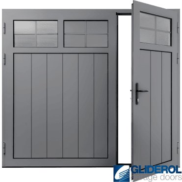 DUSTY-GREY (RAL7037) Insulated Traditional Vertical Medium Rib Side Hinged Garage Door (1/3)