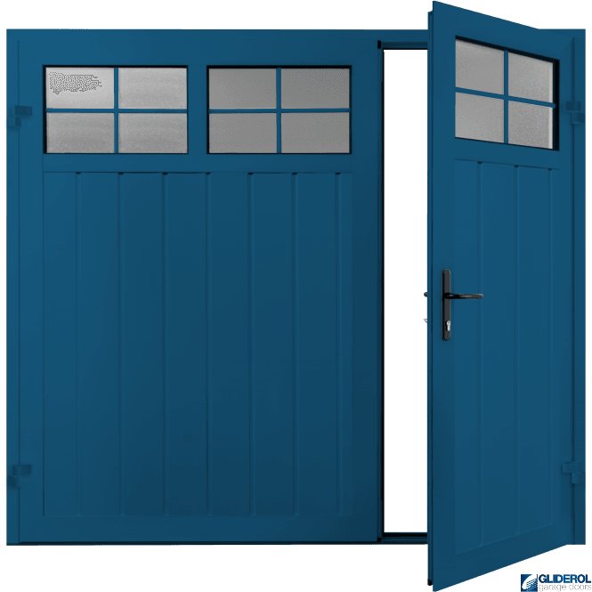 Gliderol Gentian-Blue (RAL1015) Premium Vertical Medium Rib (non-insulated) Side Hinged Garage Door with windows (1/3)